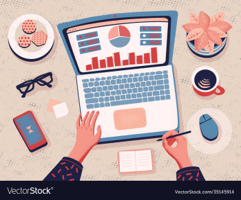 working from home data analysis top view