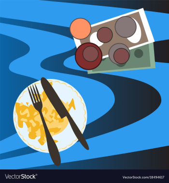 Workplace desk scrambled eggs and money top angle vector image Workplace desk scrambled eggs and money top angle vector image