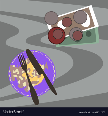 Workplace desk scrambled eggs and money top angle vector image Workplace desk scrambled eggs and money top angle vector image