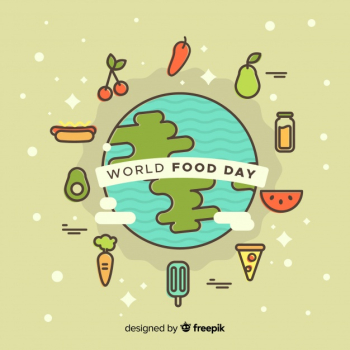 World food day background with food around earth