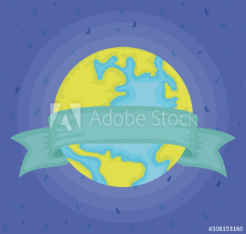 world planet earth with ribbon frame