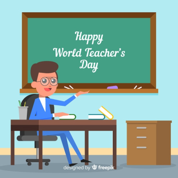 World teachers' day composition professor with chalkboard
