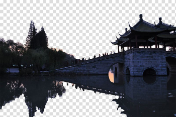 Wuting Bridge Slender West Lake Architecture, The night of the Slender West Lake Bridge transparent background PNG clipart