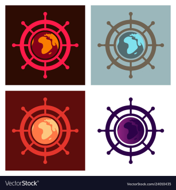 Yacht helm wheel image with globe in middle vector image Yacht helm wheel image with globe in middle vector image
