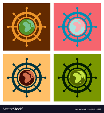 Yacht helm wheel image with globe in middle vector image Yacht helm wheel image with globe in middle vector image