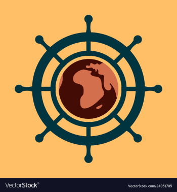 Yacht helm wheel image with globe in middle vector image Yacht helm wheel image with globe in middle vector image