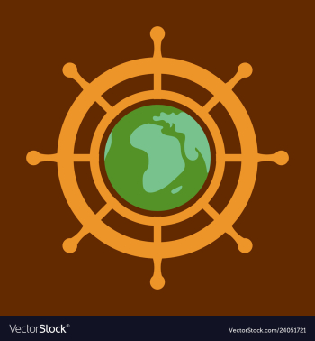 Yacht helm wheel image with globe in middle vector image Yacht helm wheel image with globe in middle vector image