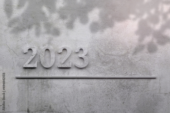 Year 2023 greeting card with concrete year 2023 numbers Year 2023 greeting card with concrete year 2023 numbers