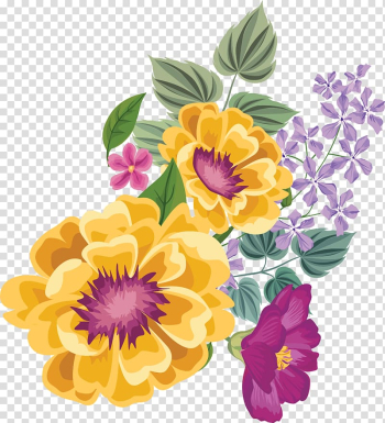 Yellow and red petaled flowers illustration, Floral design Flower Watercolor painting, Watercolor painted yellow flowers transparent background PNG clipart