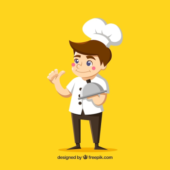 Yellow background with young cook Yellow background with young cook