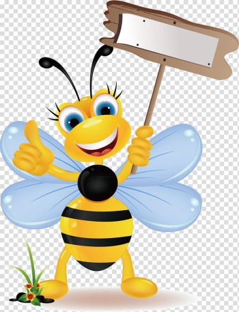 Yellow bee animated illustration, Bumblebee , Cute bee transparent background PNG clipart