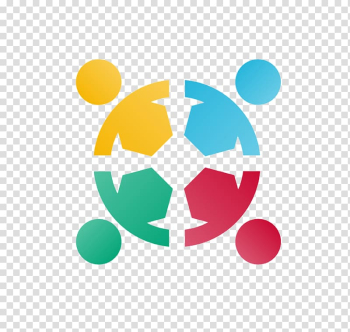 Yellow, blue, green, and red holding hands people illustration, Teamwork Team building Quotation Saying Motivation, Four small people hand in hand, micro business logo transparent background PNG clipart