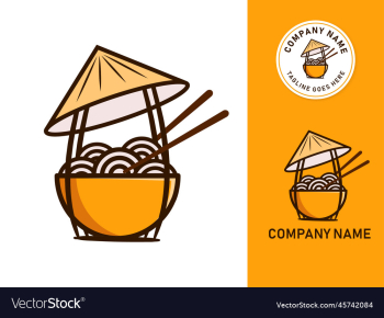 yellow bowl noodles with chopstick logo design