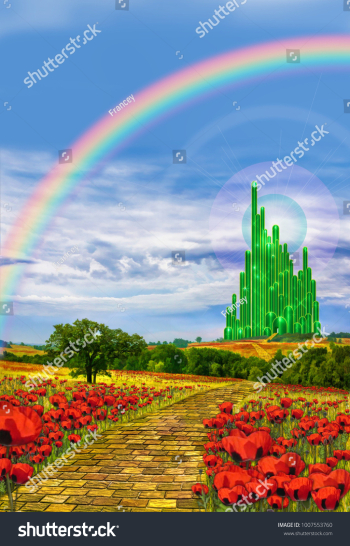 Yellow Brick Road Leading Emerald City Stock Illustration ...