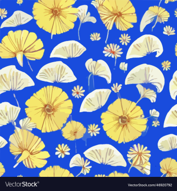 yellow flowers seamless pattern on bright blue bac