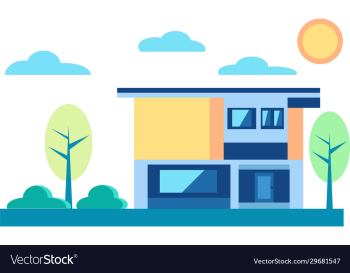 yellow modern house in surburbs with trees