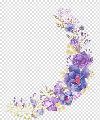 Yellow, purple, and gray flowers, Floral design Flower Purple Wreath, Beautiful purple painted flowers transparent background PNG clipart