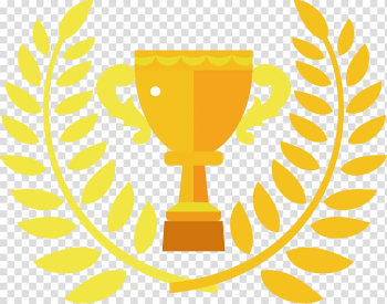 Yellow trophy , Trophy Champion , Leaves decorated championship trophy transparent background PNG clipart