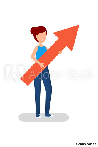 Young businesswoman holding yellow arrow pointing up Young businesswoman holding yellow arrow pointing up