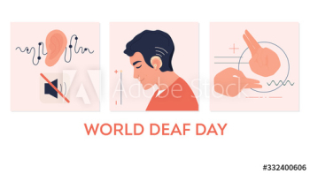 Young deaf man with hearing aid Young deaf man with hearing aid