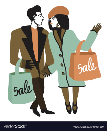 young elegant couple with bags sale concept young elegant couple with bags sale concept