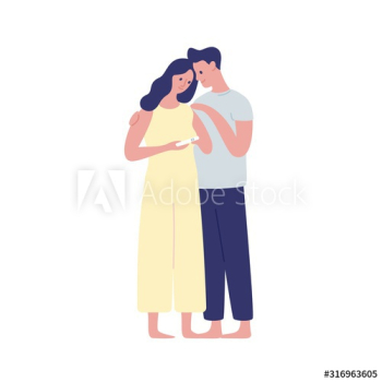 Young future parents hugging flat vector illustration