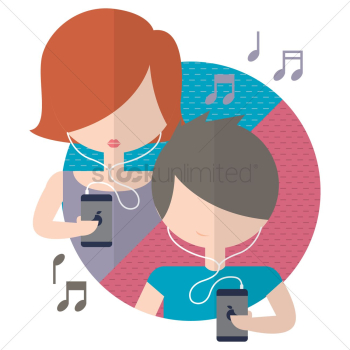 Young girl and boy listening to music Young girl and boy listening to music