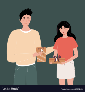 young happy man and woman present concept young happy man and woman present concept