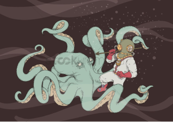 Young man hunting octopus Young man hunting octopus