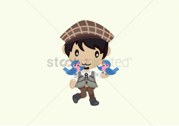Young man playing with birds Young man playing with birds