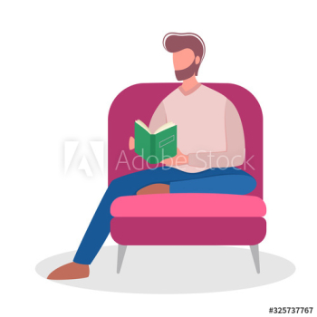 Young man sitting and reading book concept