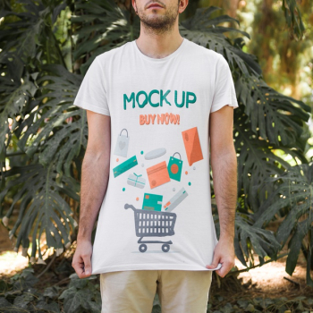 Young man wearing t shirt mockup Free Psd