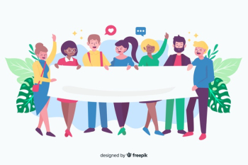 Young people holding blank banner Free Vector Young people holding blank banner Free Vector