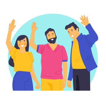 Young people waving hand Free Vector