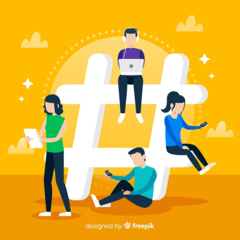 Young people with hashtag symbol Young people with hashtag symbol
