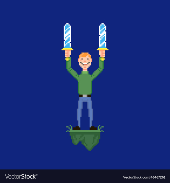 young smiling guy holding two swords young smiling guy holding two swords