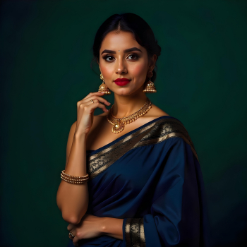 Young woman in traditional dark green sari