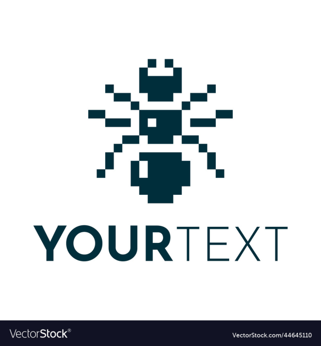 1bit pixel art emblem of black ant