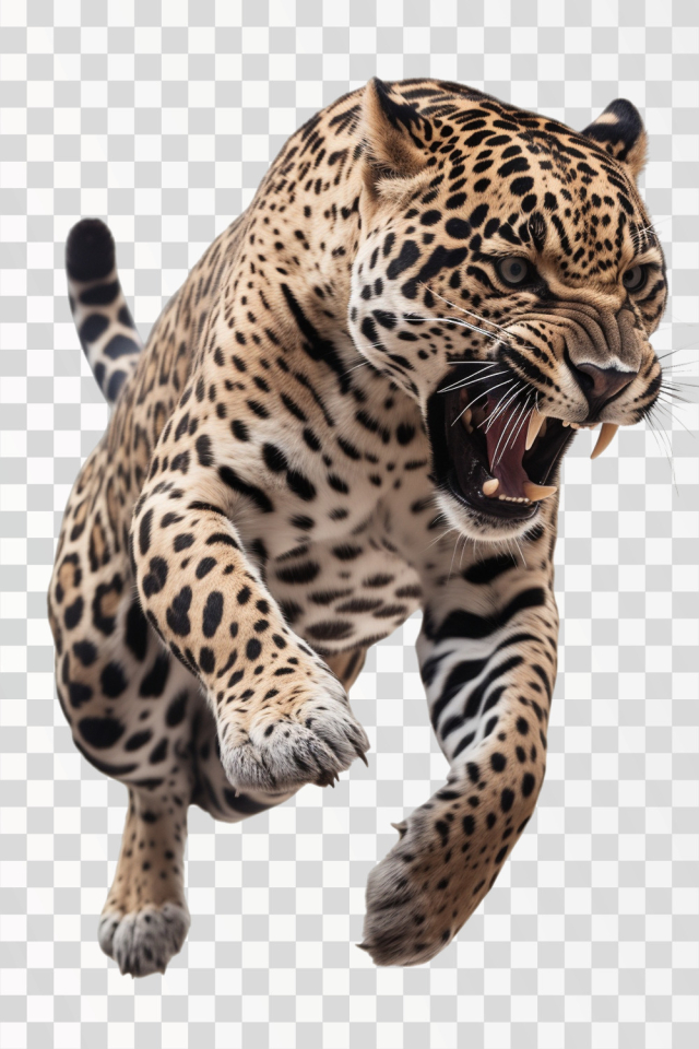 angry leaping jaguar, png image