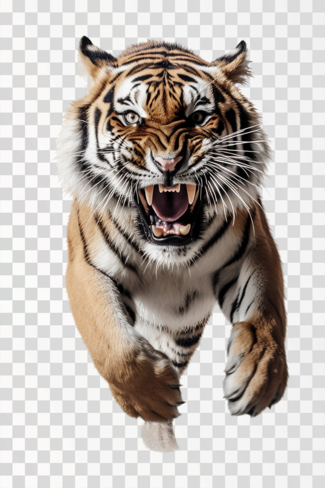 angry leaping tiger, PNG image