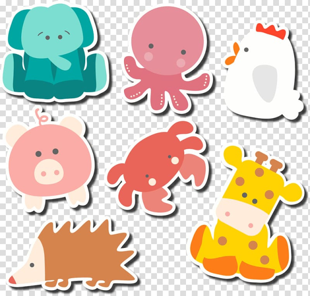Animals , Animal Cartoon , Seven cute animal stickers material transparent background PNG clipart