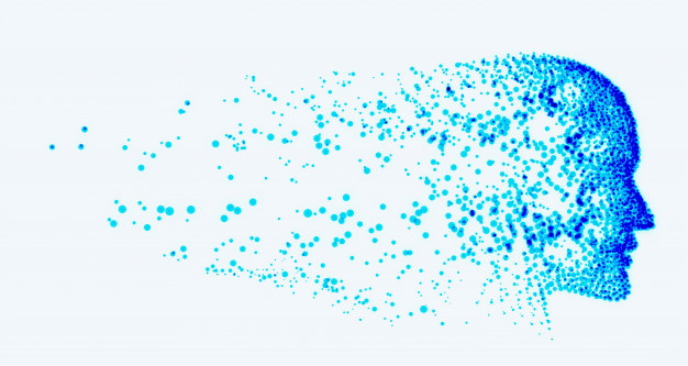 Artificial intelligence ai destroying blue face Free Vector