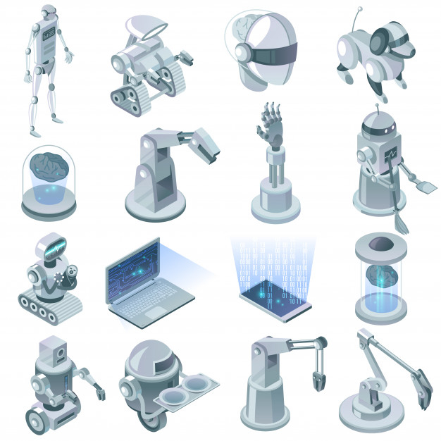 Artificial intelligence isometric set Free Vector