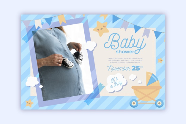 Baby shower invitation template with photo (boy) Free Vector