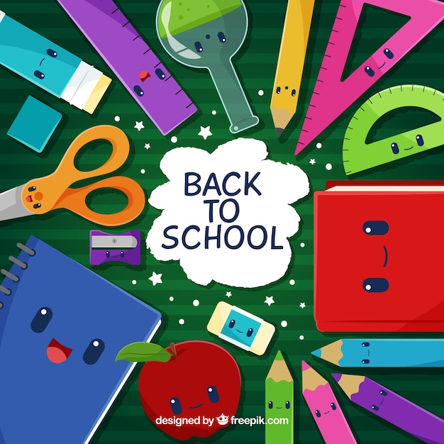 Back to school background with cute cartoons