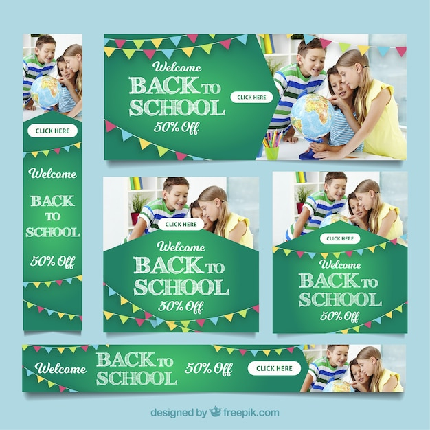 Back to school web banner with photo collection