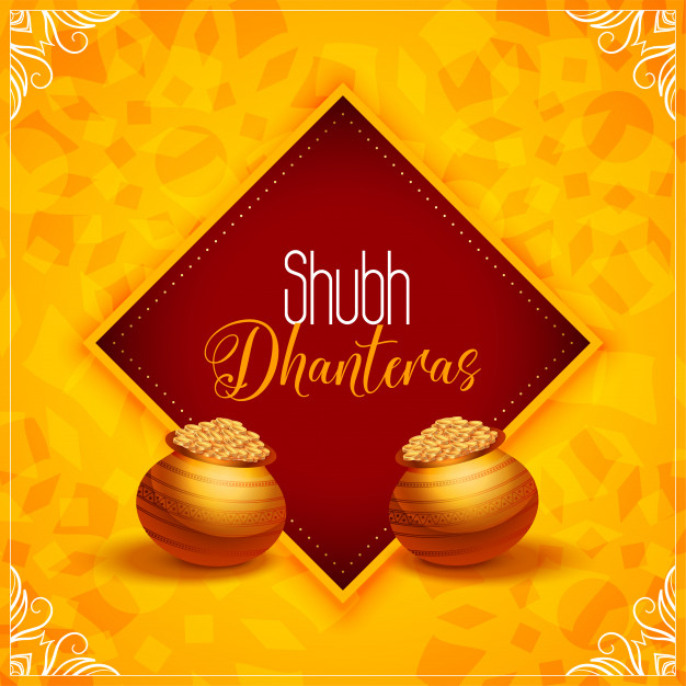 Beautiful happy dhanteras yellow illustration with gold pot Free Vector
