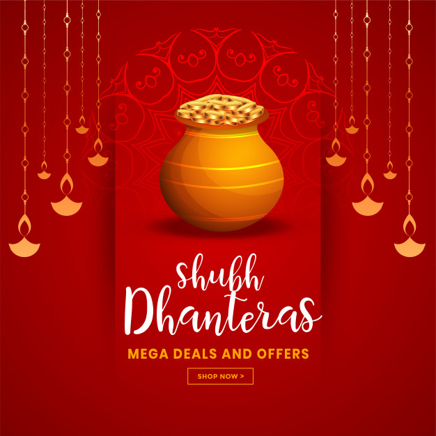 Beautiful red happy dhanteras festival greeting illustration Free Vector