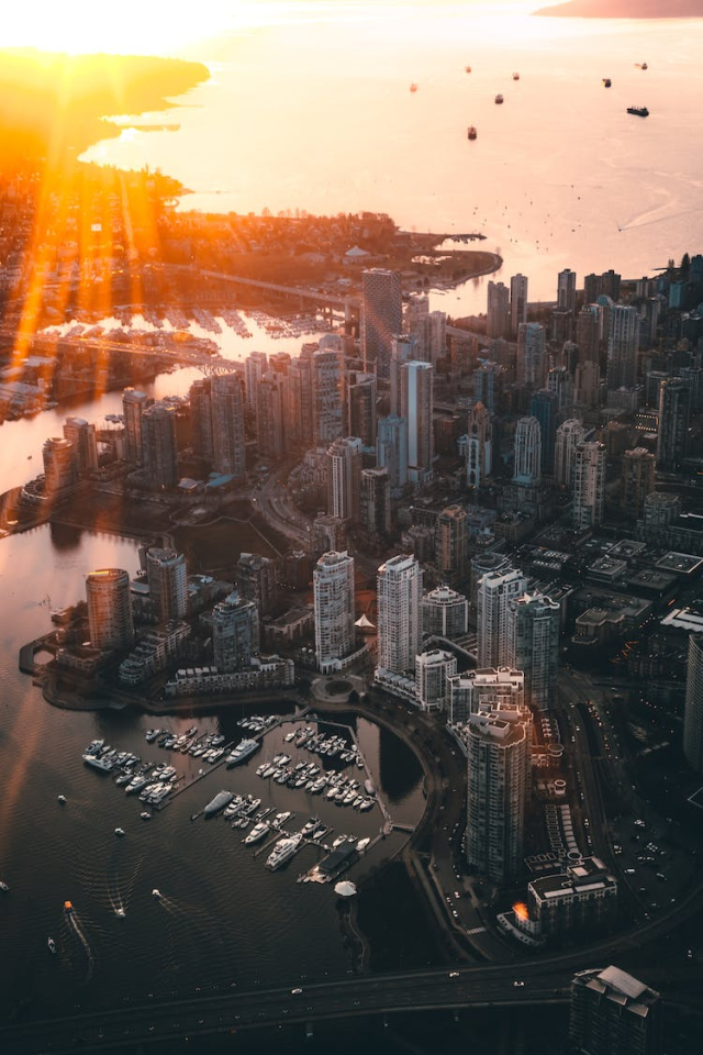 Bird's Eye View Of City During Sunset