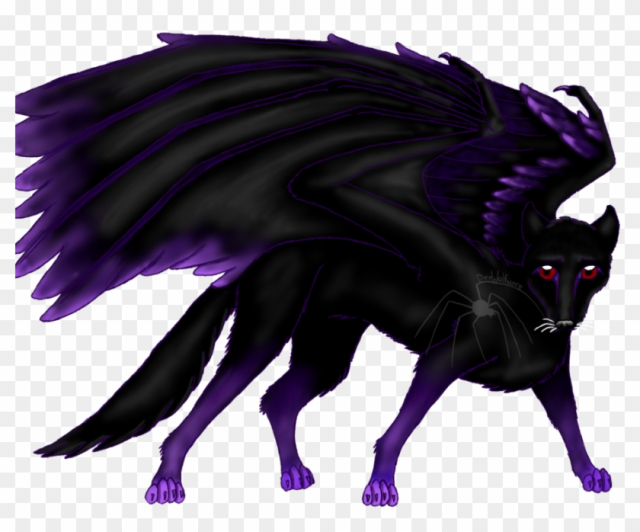 Black Wolf Commissionrequest By Direwolfwere - Mythical Wolves With Wings